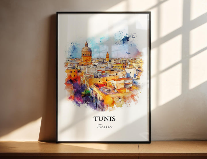Tunis Wall Art, Tunisia Print, Tunisia Watercolor Art, Tunis Gift, Travel Print, Travel Poster, Housewarming Gift