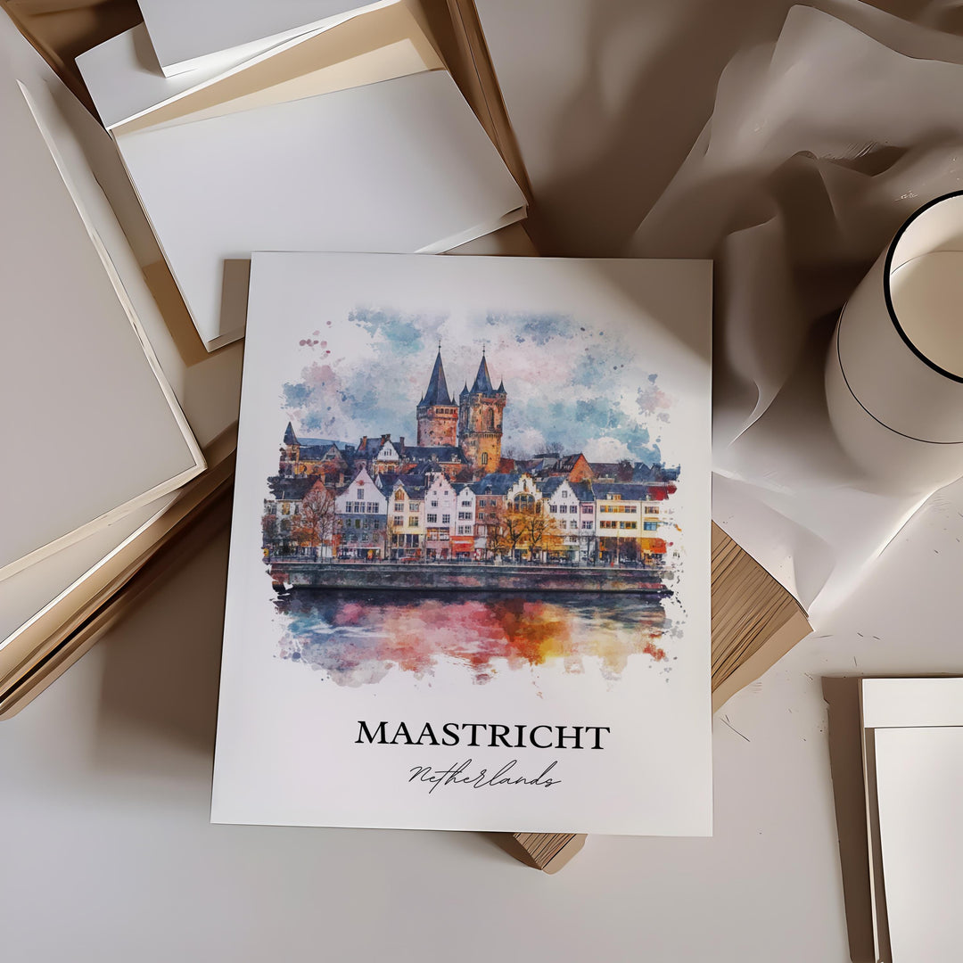 Maastricht Wall Art, Limburg Province Print, Netherlands Watercolor Art, Maastricht Gift, Travel Print, Travel Poster, Housewarming Gift
