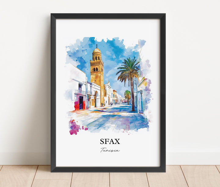 Sfax Tunisia Wall Art, Tunisia Print, Tunisia Watercolor Art, Sfax Tunisia Gift, Travel Print, Travel Poster, Housewarming Gift