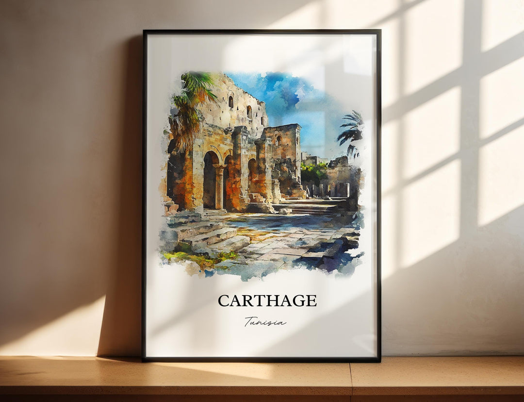 Carthage Wall Art, Tunisia Print, Tunisia Watercolor Art, Carthage Tunisia Gift, Travel Print, Travel Poster, Housewarming Gift