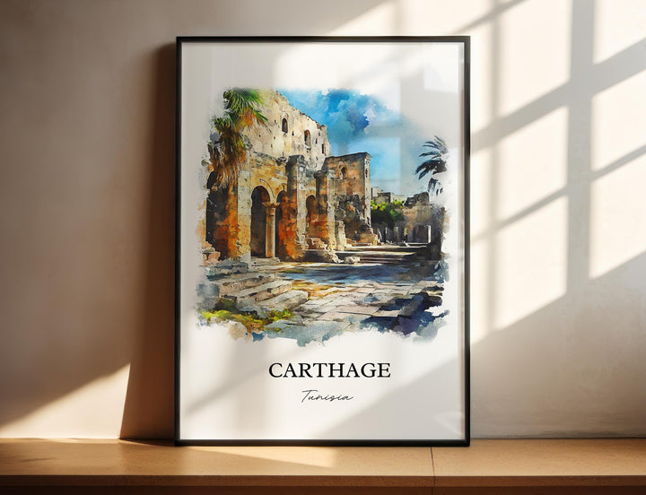 Carthage Wall Art, Tunisia Print, Tunisia Watercolor Art, Carthage Tunisia Gift, Travel Print, Travel Poster, Housewarming Gift