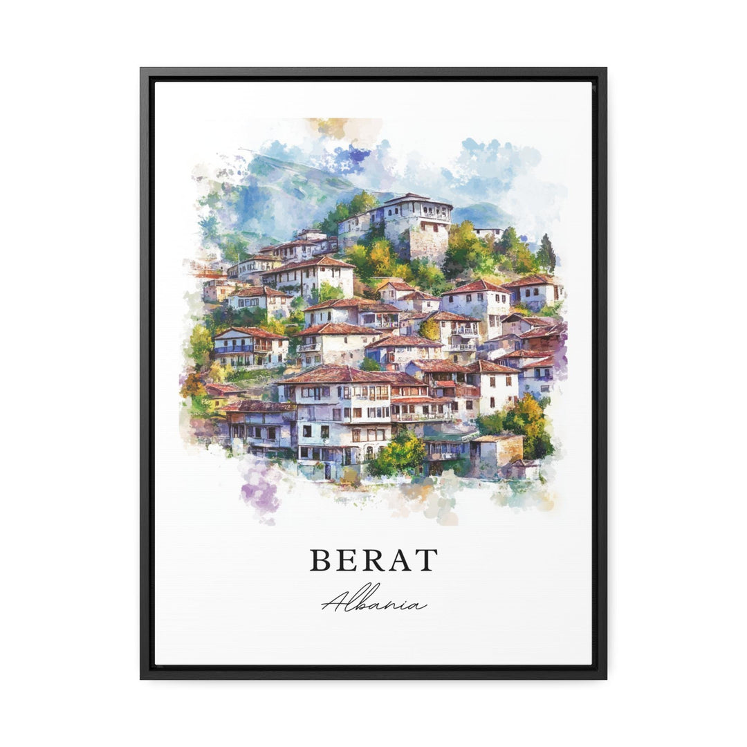 Berat Wall Art, Berat Albania Print, Berat Watercolor Art, Albania Gift, Travel Print, Travel Poster, Housewarming Gift