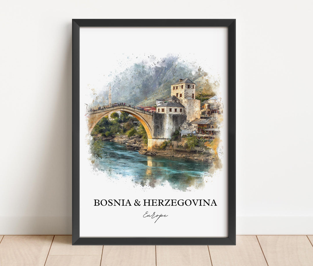Bosnia + Herzegovina Wall Art, Bosnia Print, Europe Artwork, Bosnia + Herzegovina Gift, Travel Print, Travel Poster, Housewarming Gift