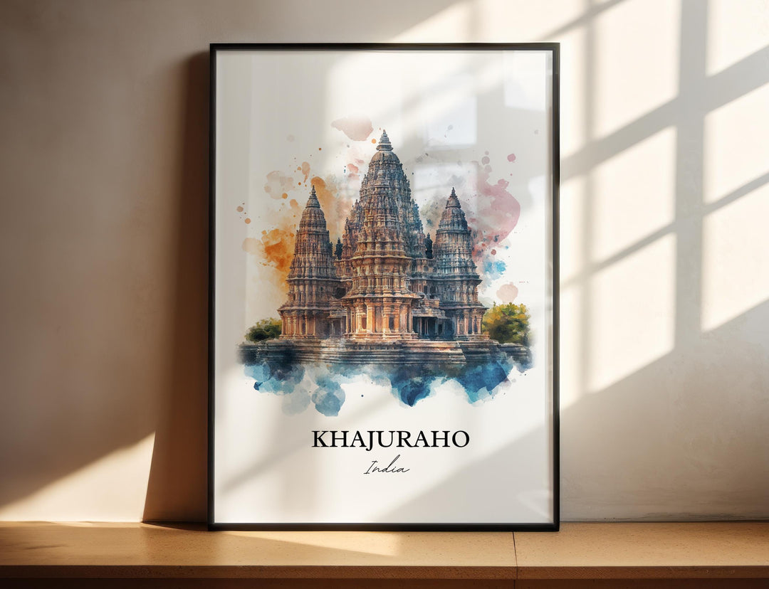 Khajuraho Wall Art, Chhatarpur District Print, India Watercolor Art, Khajuraho India Gift, Travel Print, Travel Poster, Housewarming Gift