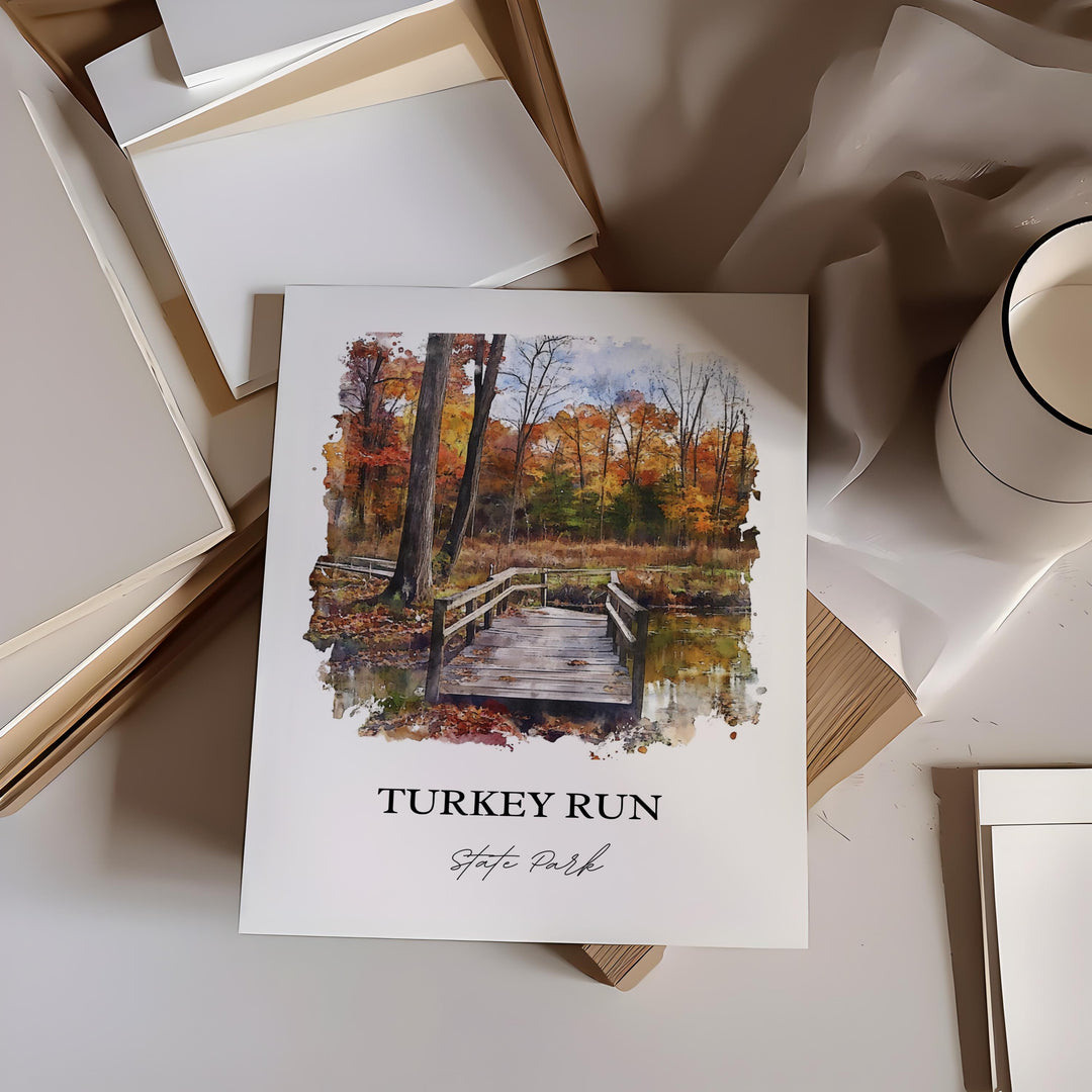 Turkey Run State Park Art, Marshall Indiana Print, Indiana Watercolor, Turkey Run Park Gift, Travel Print, Travel Poster, Housewarming Gift