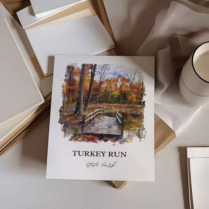 Turkey Run State Park Art, Marshall Indiana Print, Indiana Watercolor, Turkey Run Park Gift, Travel Print, Travel Poster, Housewarming Gift