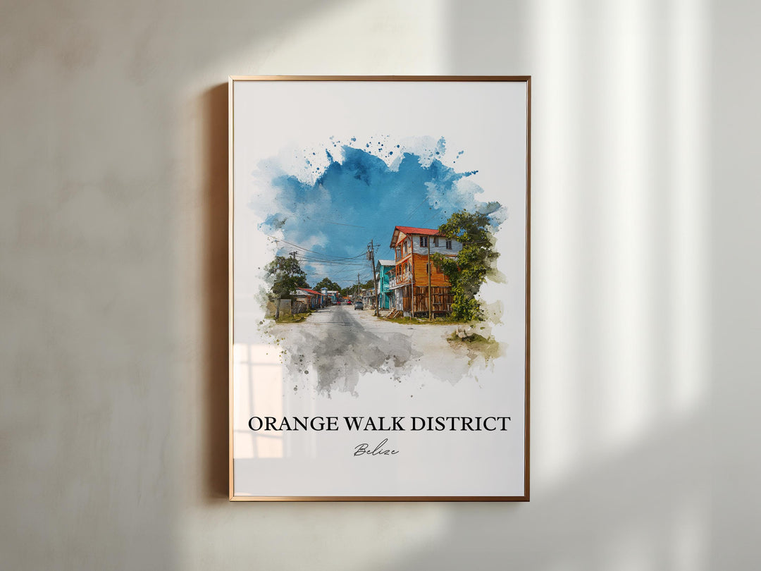 Orange Walk District Art, Belize Print, Belize Watercolor Art, Belize Gift, Belize Travel Print, Travel Poster, Housewarming Gift