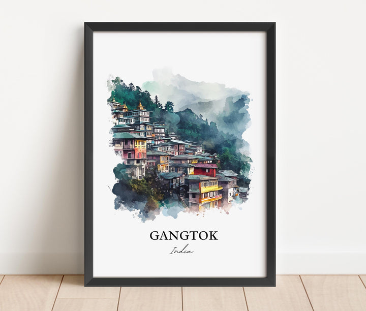 Gangtok Wall Art, Sikkim Print, India Watercolor Art, Gangtok India Gift, Travel Print, Travel Poster, Housewarming Gift