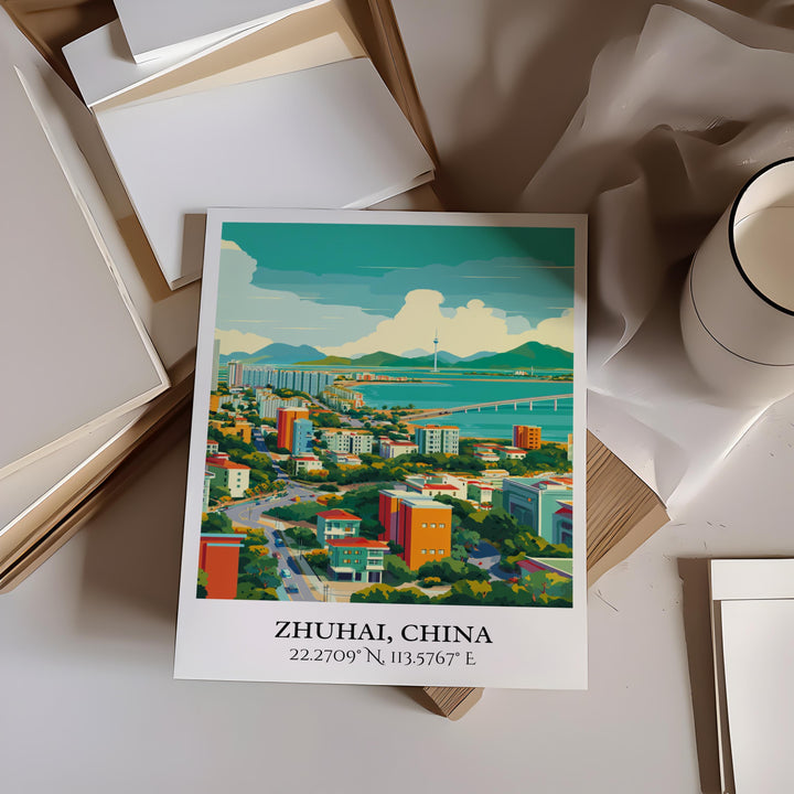 Zhuhai China Art, Zhuhai Retro Travel Art, Zhuhai Home Decor, Zhuhai Gift, China Travel Art, Travel Prints, Housewarming Gift