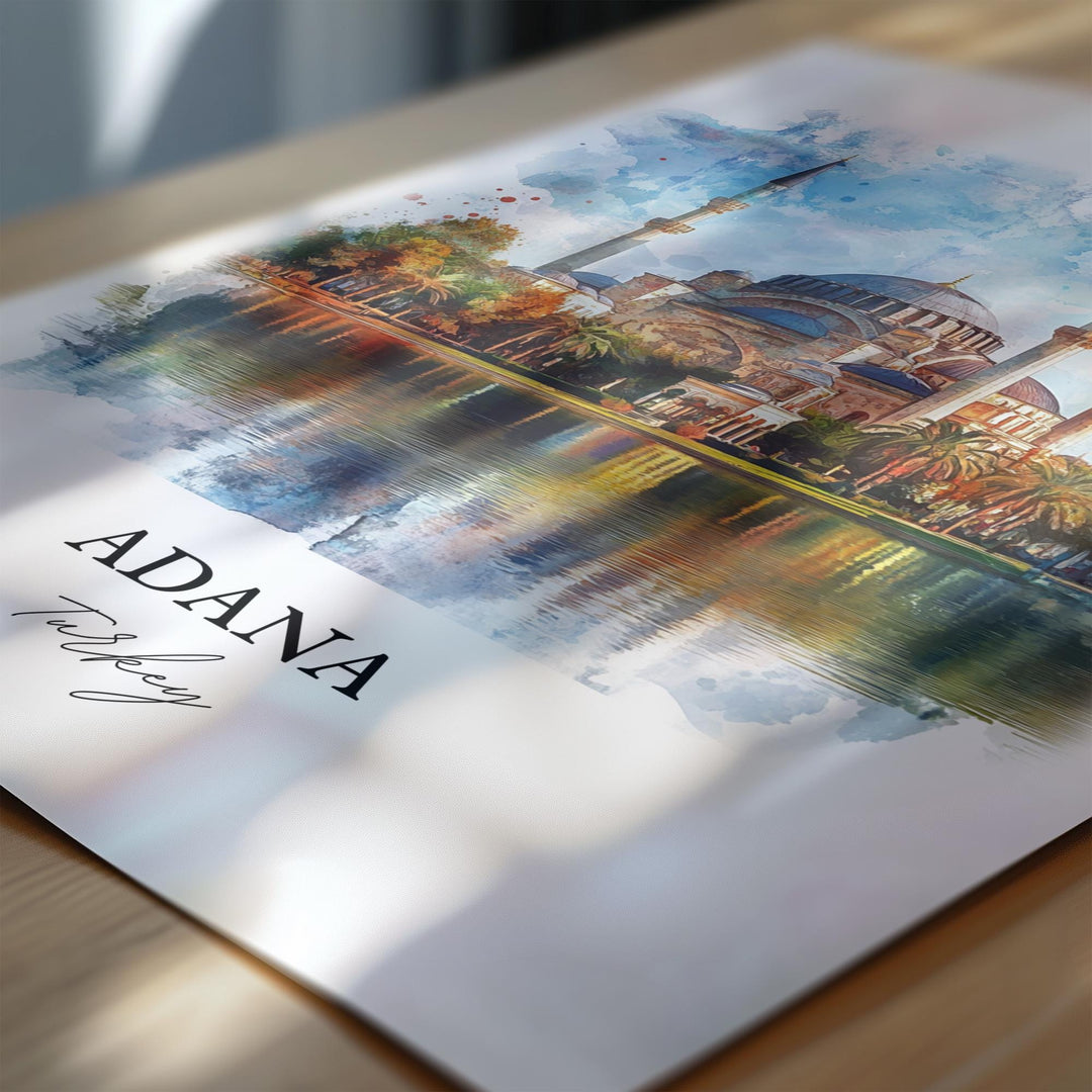 Adana Wall Art, Seyhan River Print, Turkey Watercolor Art, Adana Turkey Gift, Travel Print, Travel Poster, Housewarming Gift