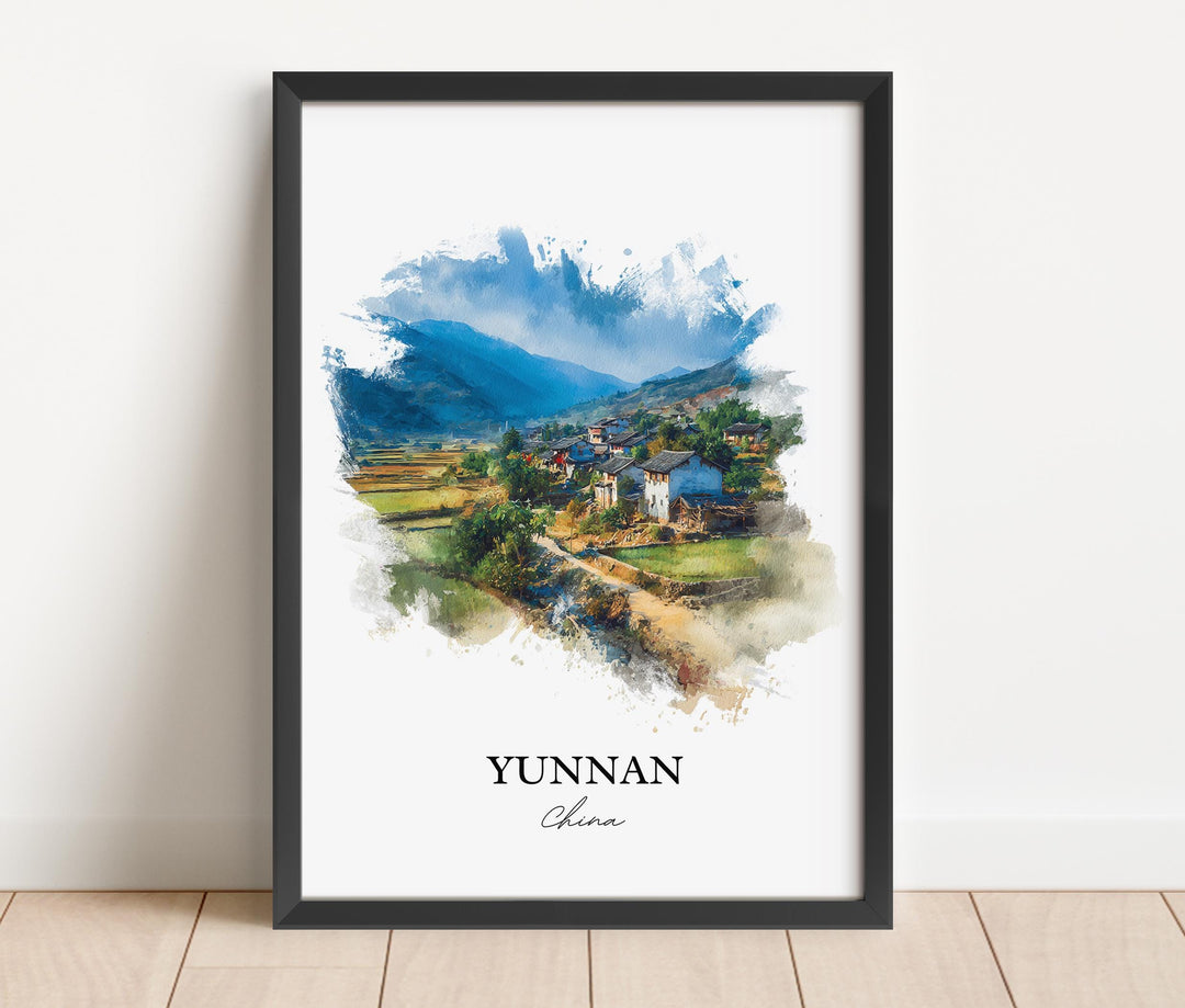 Yunnan China Wall Art, Yunnan Print, Yunnan Watercolor Art, Yunnan China Gift, China Travel Print, Travel Poster, Housewarming Gift