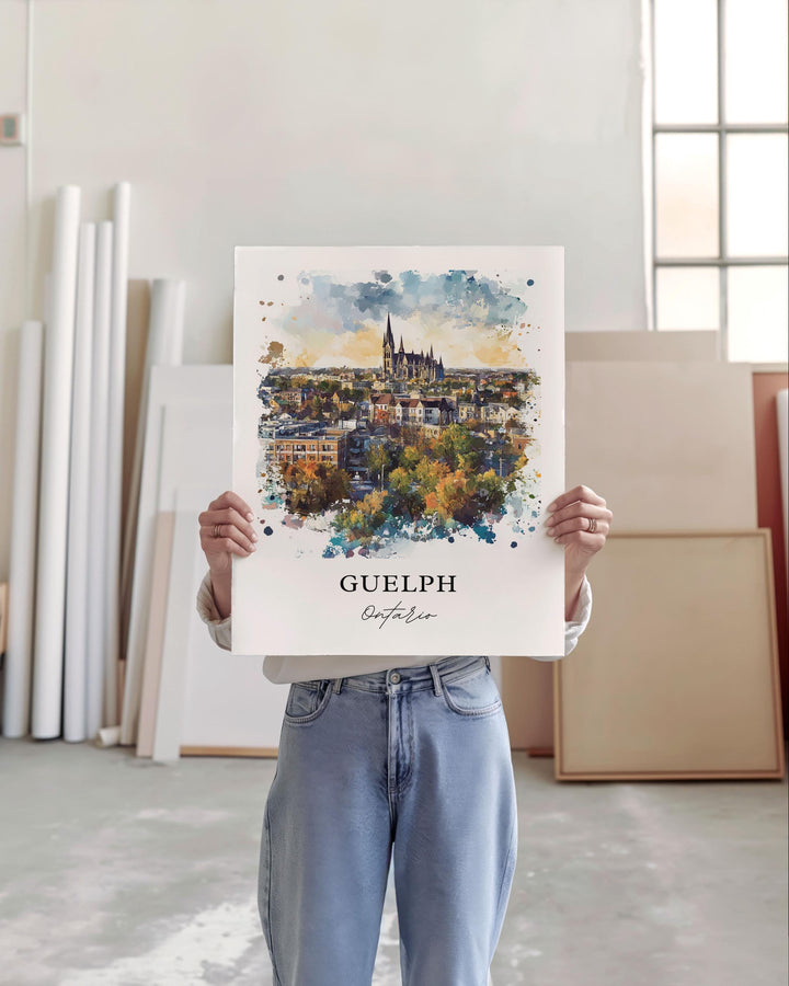 Guelph Ontario Wall Art, Guelph Print, Guelph Watercolor Art, Ontario Canada Gift, Travel Print, Travel Poster, Housewarming Gift