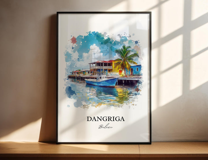 Dangriga Wall Art, Belize Print, Belize Watercolor Art, Dangriga Belize Gift, Travel Print, Travel Poster, Housewarming Gift