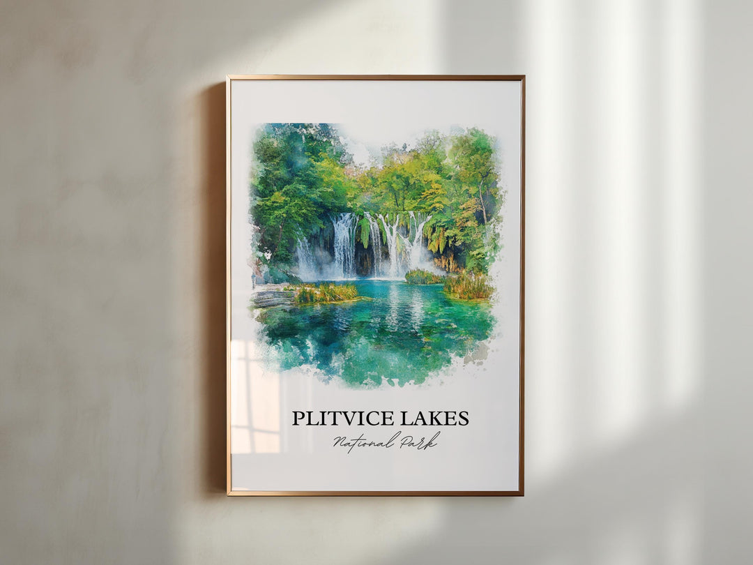 Plitvice Lakes Wall Art, Croatia Print, Croatia Watercolor Art, Plitvice Lakes Gift, Travel Print, Travel Poster, Housewarming Gift