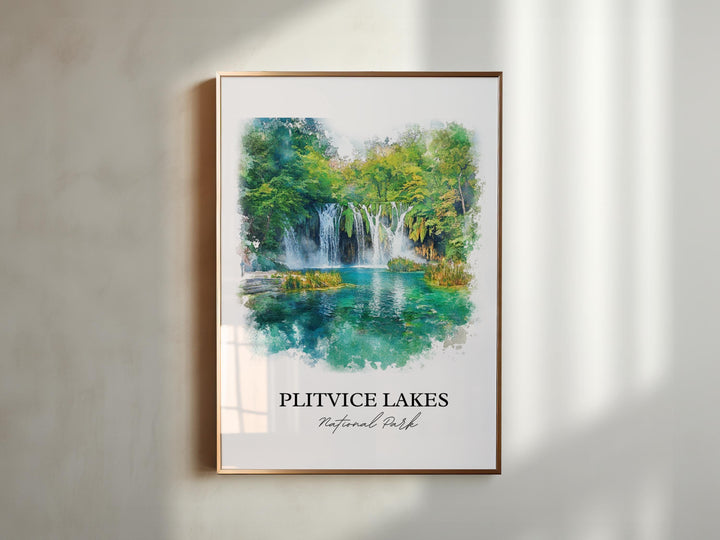 Plitvice Lakes Wall Art, Croatia Print, Croatia Watercolor Art, Plitvice Lakes Gift, Travel Print, Travel Poster, Housewarming Gift