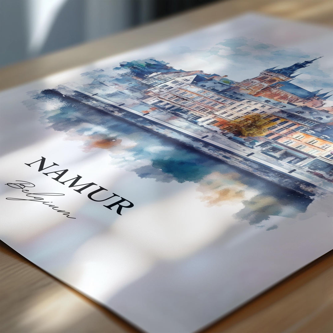 Namur Wall Art, Wallonia Region Print, Belgium Watercolor Art, Namur Belgium Gift, Travel Print, Travel Poster, Housewarming Gift