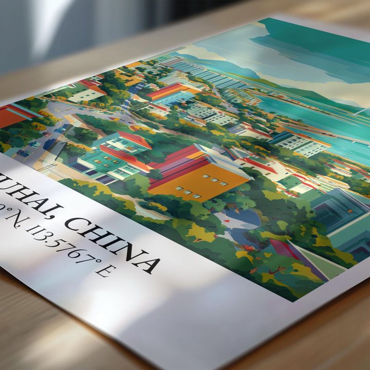 Zhuhai China Art, Zhuhai Retro Travel Art, Zhuhai Home Decor, Zhuhai Gift, China Travel Art, Travel Prints, Housewarming Gift