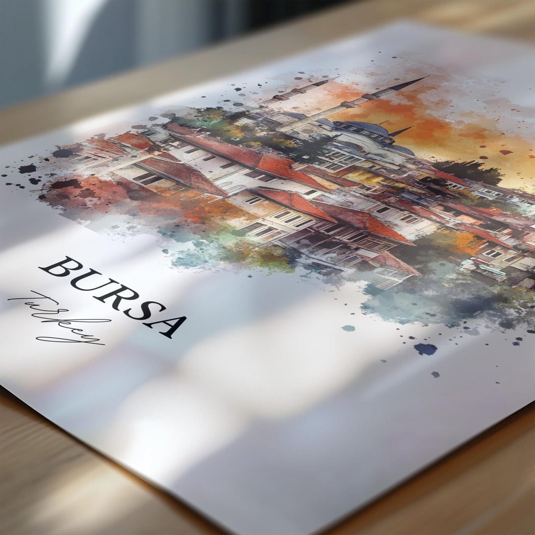 Bursa Turkey Wall Art, Mount Uludag Print, Turkey Watercolor Art, Bursa Turkey Gift, Travel Print, Travel Poster, Housewarming Gift