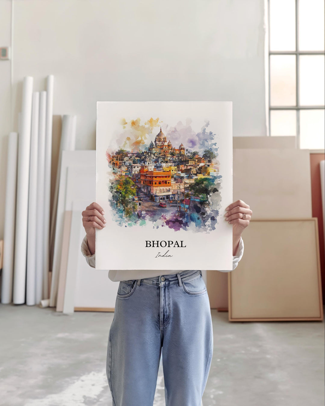 Bhopal Wall Art, Madhya Pradesh Print, India Watercolor Art, Bhopal India Gift, Travel Print, Travel Poster, Housewarming Gift