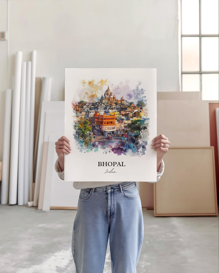 Bhopal Wall Art, Madhya Pradesh Print, India Watercolor Art, Bhopal India Gift, Travel Print, Travel Poster, Housewarming Gift