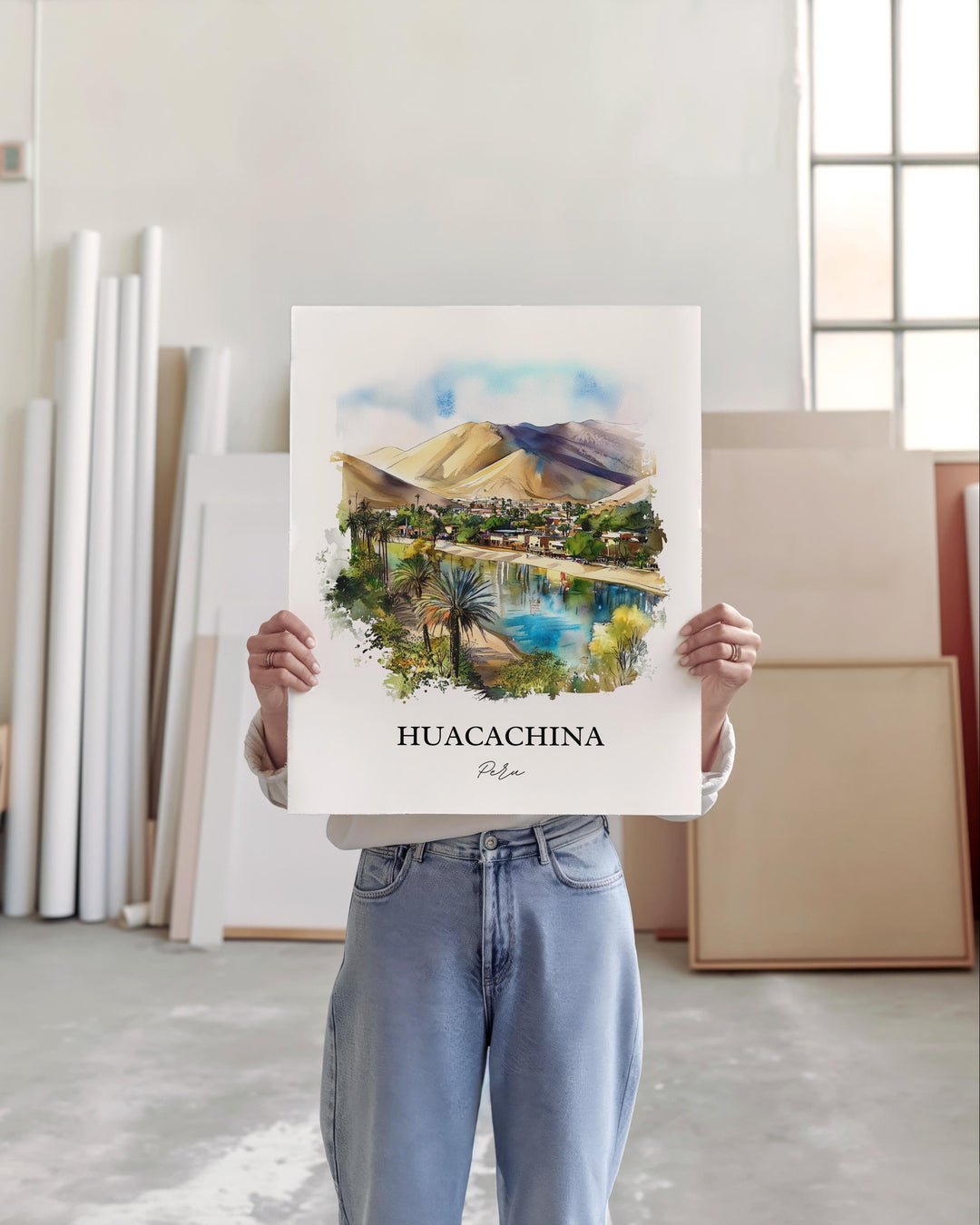 Huacachina Wall Art, Ica Peru Print, Peru Watercolor Art, Huacachina Peru Gift, Travel Print, Travel Poster, Housewarming Gift