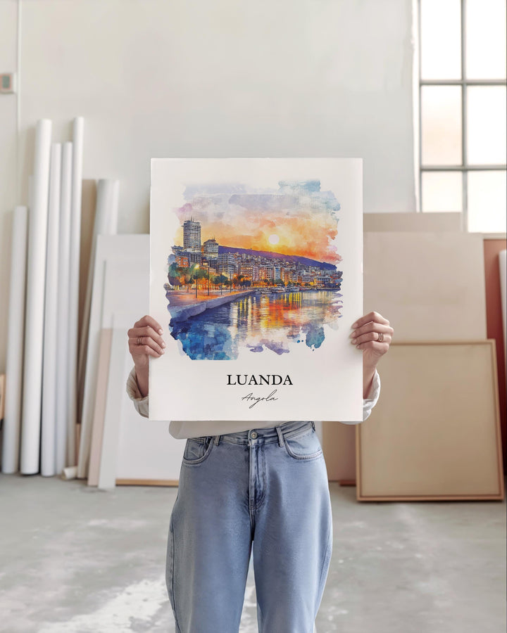 Luanda Wall Art, Luanda Angola Print, Angola Watercolor Art, Luanda Angola Gift, Travel Print, Travel Poster, Housewarming Gift