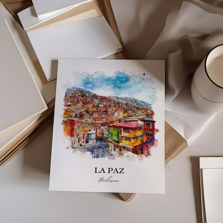La Paz Wall Art, La Paz Skyline Print, Bolivia Watercolor Art, La Paz Bolivia Gift, Travel Print, Travel Poster, Housewarming Gift
