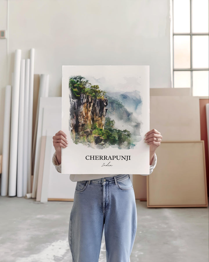 Cherrapunji Wall Art, Meghalaya Print, India Watercolor Art, Cherrapunji India Gift, Travel Print, Travel Poster, Housewarming Gift