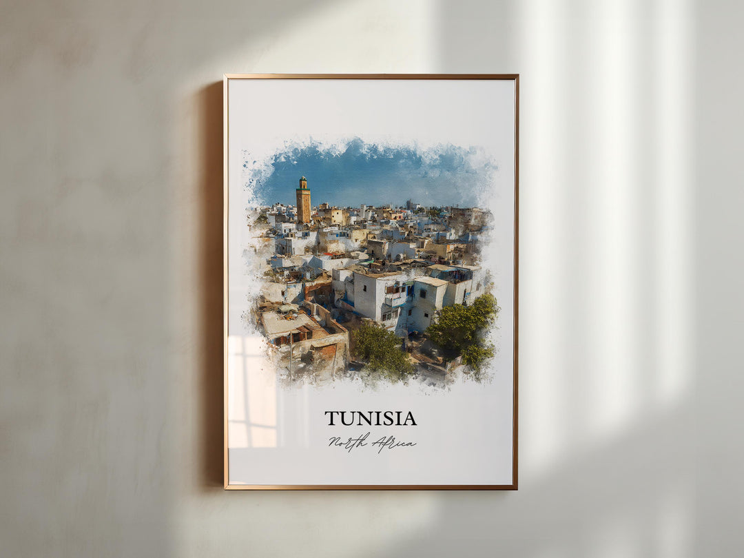 Tunisia Wall Art, Tunisia Africa Print, Tunisia Watercolor Art, Tunisia Gift, Travel Print, Travel Poster, Housewarming Gift