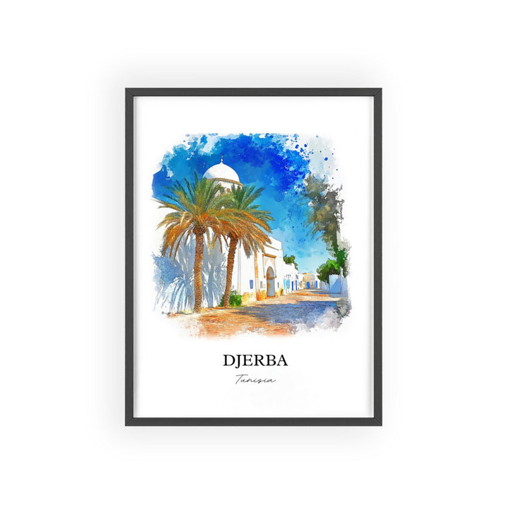 Djerba Wall Art, Jerba Tunisia Print, Tunisia Watercolor Art, Djerba Tunisia Gift, Travel Print, Travel Poster, Housewarming Gift