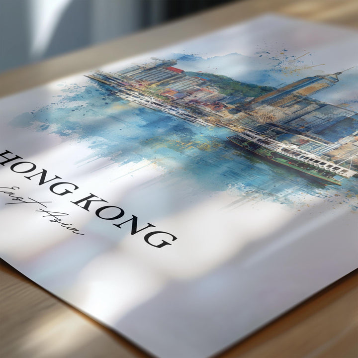 Hong Kong Wall Art, Hong Kong Skyline Print, China Watercolor Art, Hong Kong Gift, Travel Print, Travel Poster, Housewarming Gift