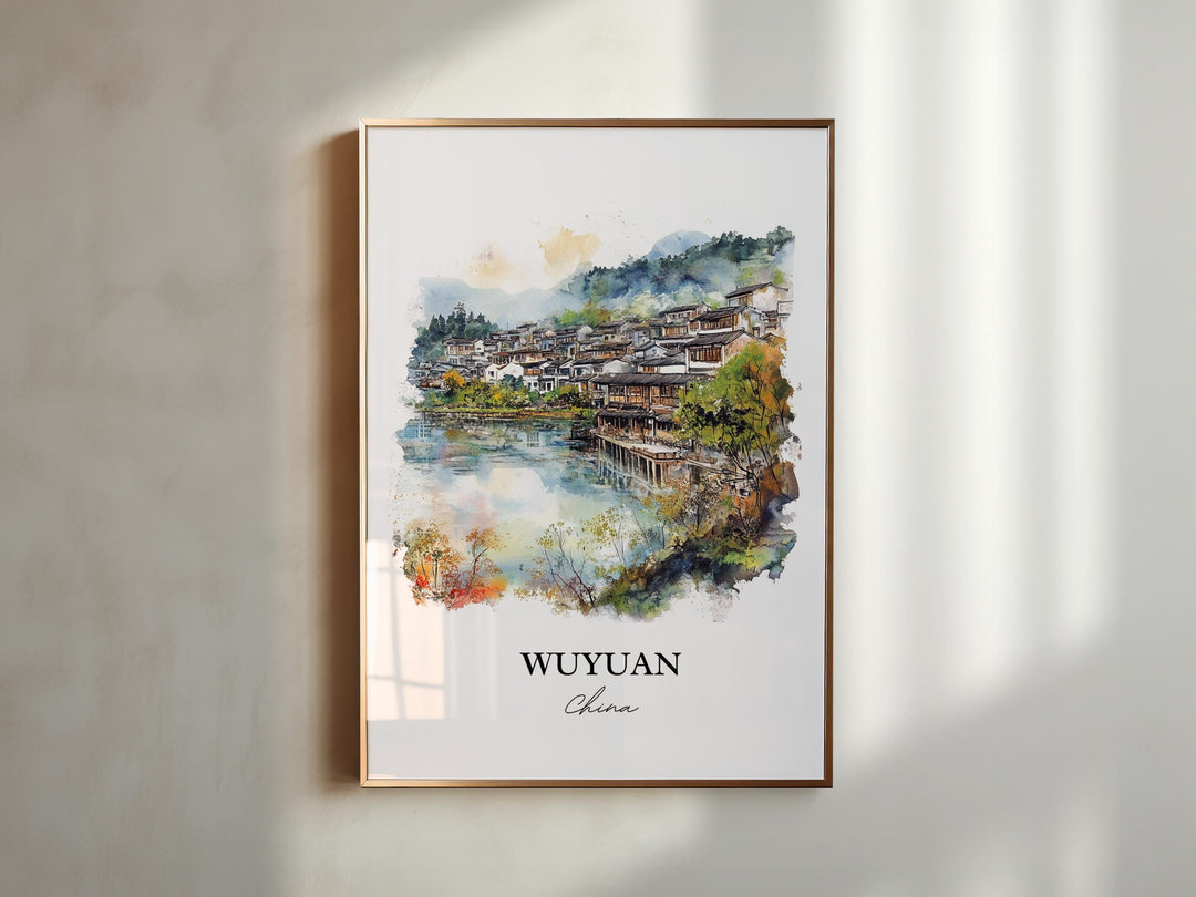 Wuyuan Wall Art, Wuyuan China Print, China Watercolor Art, Jiangxi Province Gift, Travel Print, Travel Poster, Housewarming Gift
