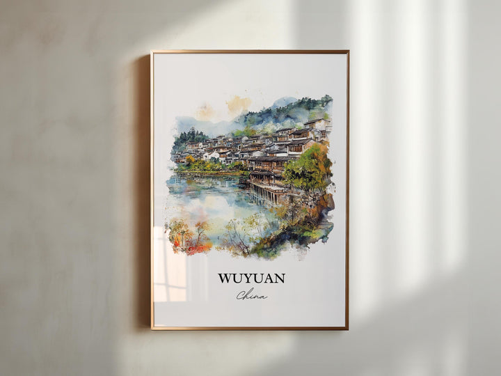 Wuyuan Wall Art, Wuyuan China Print, China Watercolor Art, Jiangxi Province Gift, Travel Print, Travel Poster, Housewarming Gift
