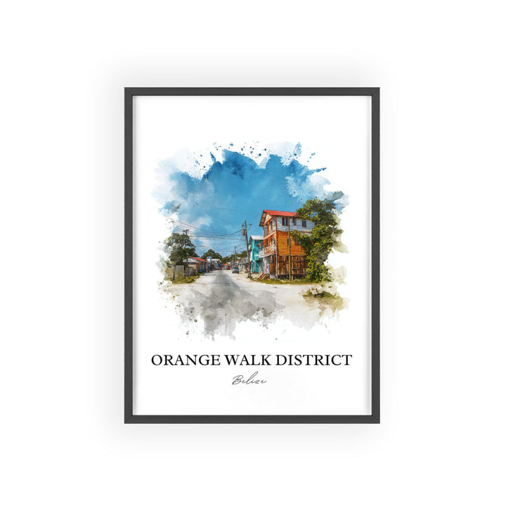 Orange Walk District Art, Belize Print, Belize Watercolor Art, Belize Gift, Belize Travel Print, Travel Poster, Housewarming Gift