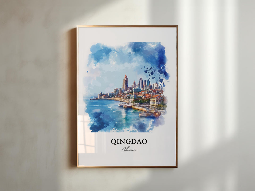 Qingdao Wall Art, Shandong Province Print, China Watercolor Art, Qingdao China Gift, Travel Print, Travel Poster, Housewarming Gift