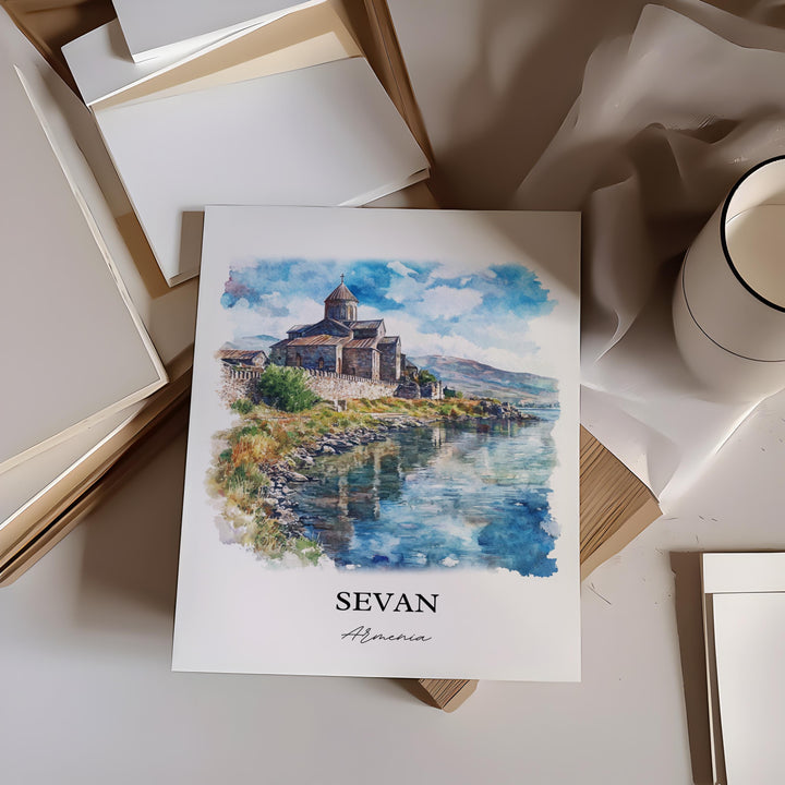 Sevan Armenia Wall Art, Gegharkunik Print, Armenia Watercolor Art, Sevan Armenia Gift, Travel Print, Travel Poster, Housewarming Gift