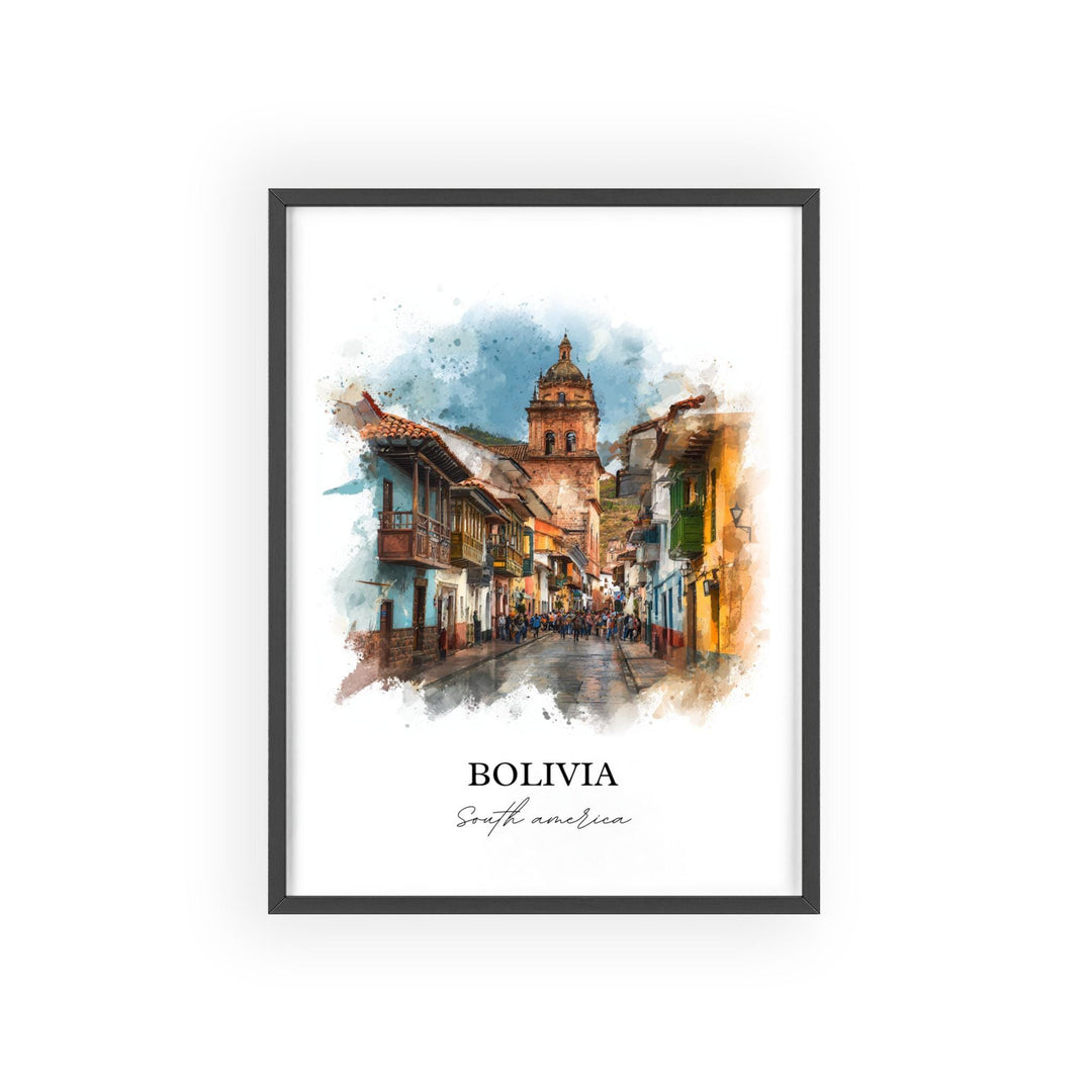 Bolivia Wall Art, Bolivia Print, Bolivia Watercolor Art, Bolivia Country Gift, Travel Print, Travel Poster, Housewarming Gift