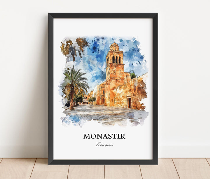 Monastir Wall Art, Sahel Area Print, Tunisia Watercolor Art, Monastir Tunisia Gift, Travel Print, Travel Poster, Housewarming Gift