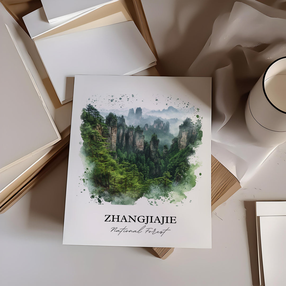 Zhangjiajie National Park Wall Art, Hunan Province Print, China Watercolor, Zhangjiajie Gift, Travel Print, Travel Poster, Housewarming Gift
