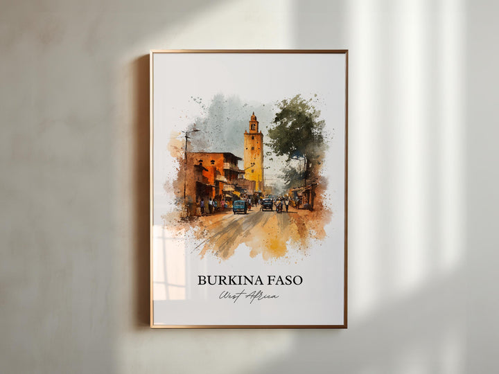 Burkina Faso Wall Art, Burkina Faso Print, Africa Watercolor Art, Burkina Faso Gift, Travel Print, Travel Poster, Housewarming Gift