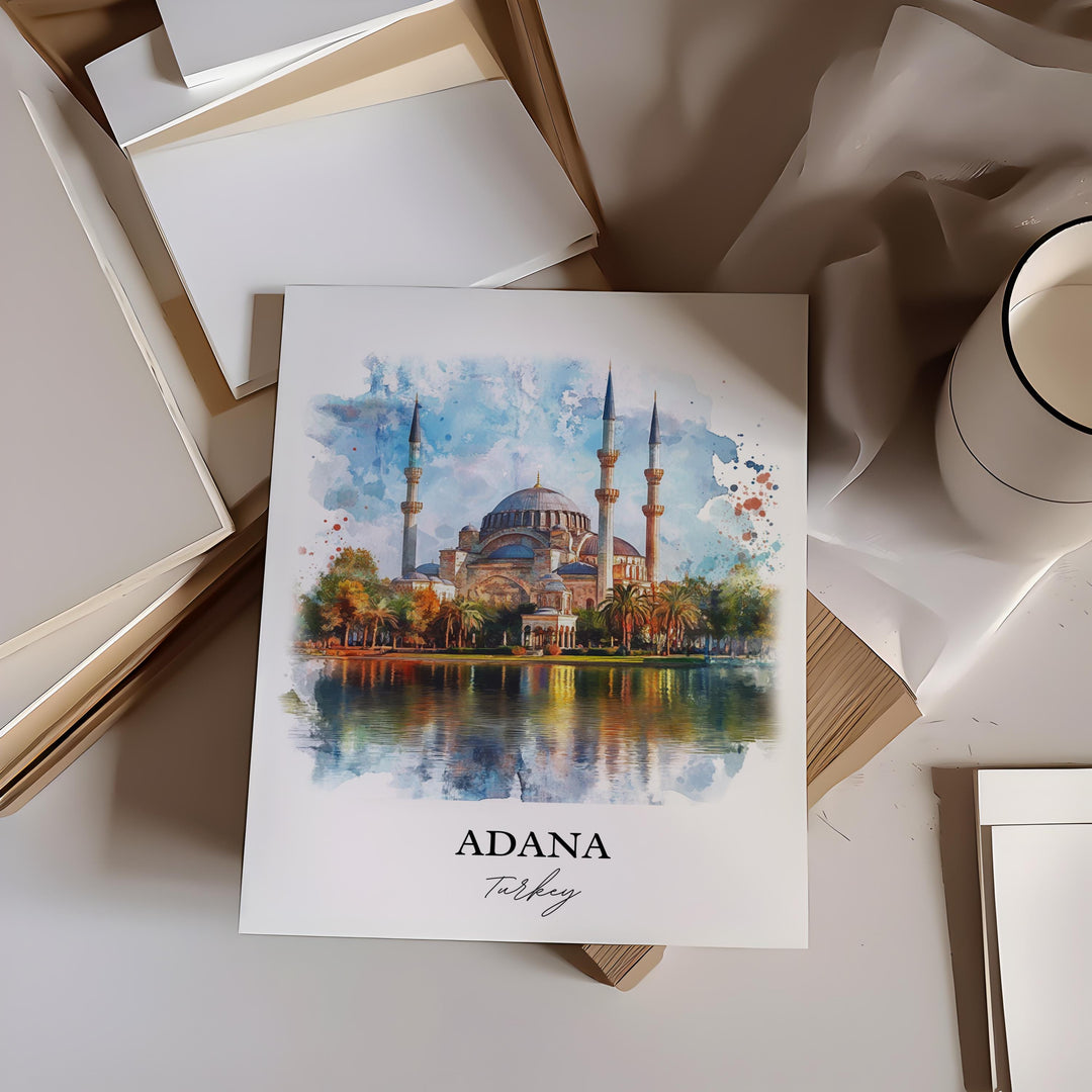 Adana Wall Art, Seyhan River Print, Turkey Watercolor Art, Adana Turkey Gift, Travel Print, Travel Poster, Housewarming Gift