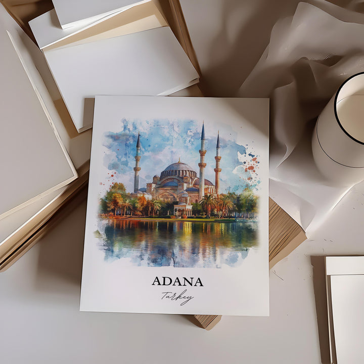Adana Wall Art, Seyhan River Print, Turkey Watercolor Art, Adana Turkey Gift, Travel Print, Travel Poster, Housewarming Gift