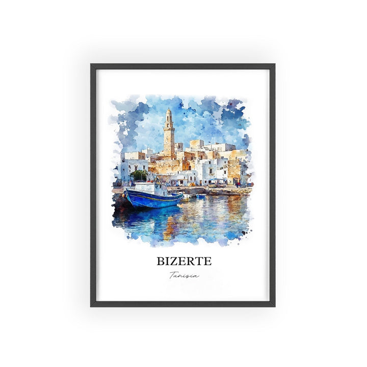 Bizerte Wall Art, Bizerte Tunisia Print, Tunisia Watercolor Art, Bizerte Gift, Travel Print, Travel Poster, Housewarming Gift