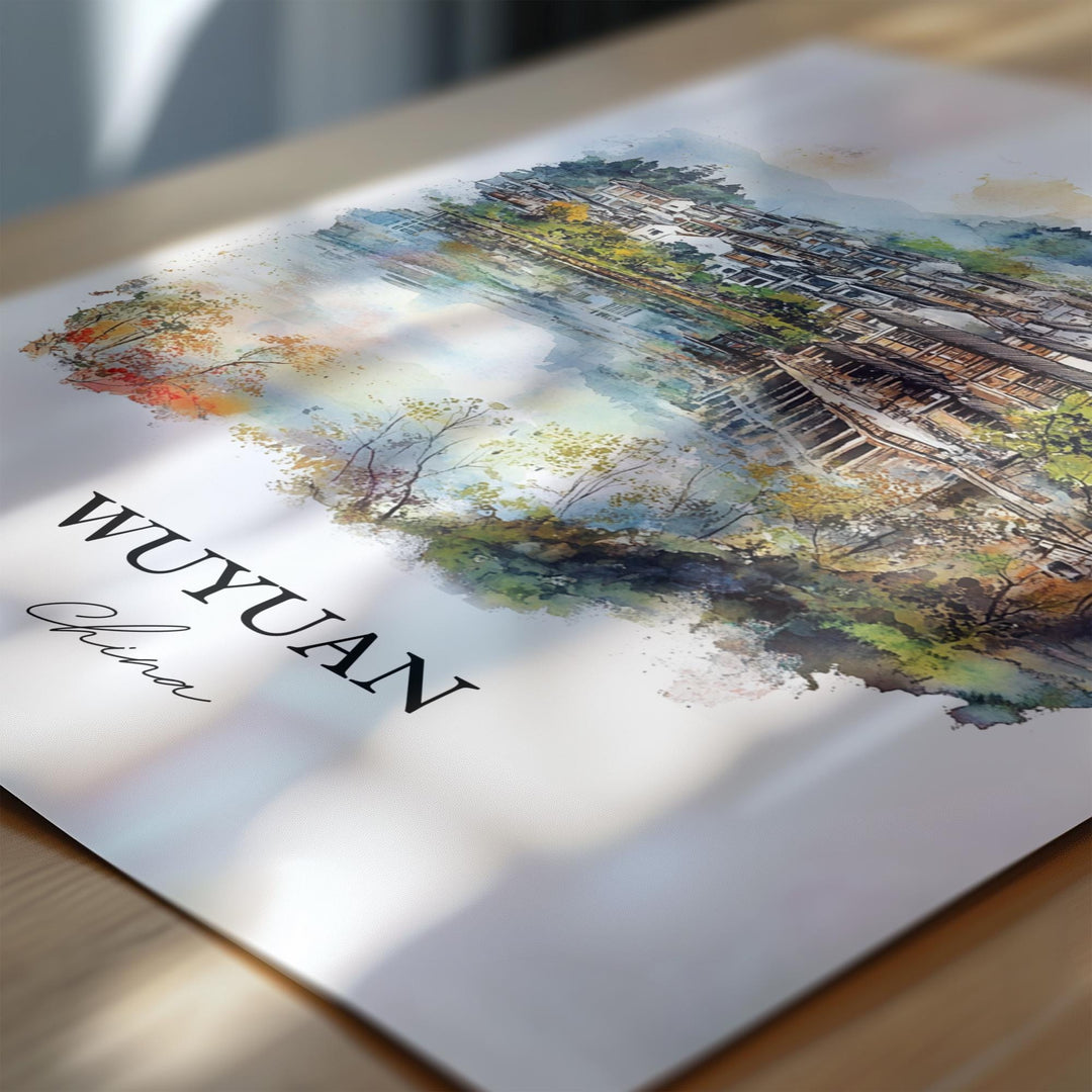 Wuyuan Wall Art, Wuyuan China Print, China Watercolor Art, Jiangxi Province Gift, Travel Print, Travel Poster, Housewarming Gift