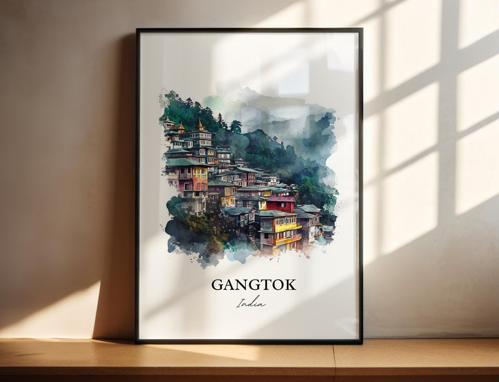 Gangtok Wall Art, Sikkim Print, India Watercolor Art, Gangtok India Gift, Travel Print, Travel Poster, Housewarming Gift