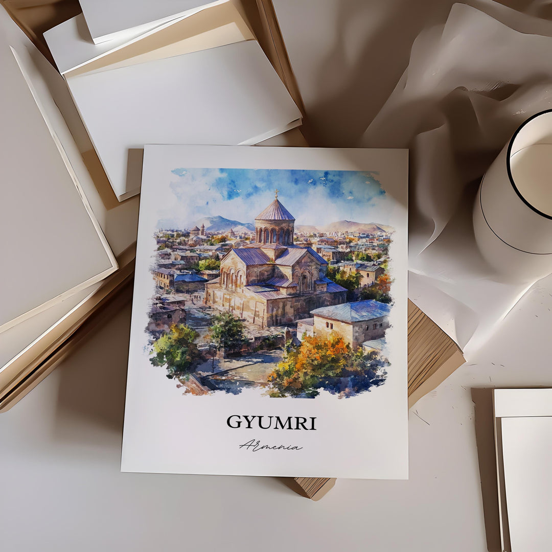 Gyumri Wall Art, Shirak Province Print, Armenia Watercolor Art, Gyumri Armenia Gift, Travel Print, Travel Poster, Housewarming Gift