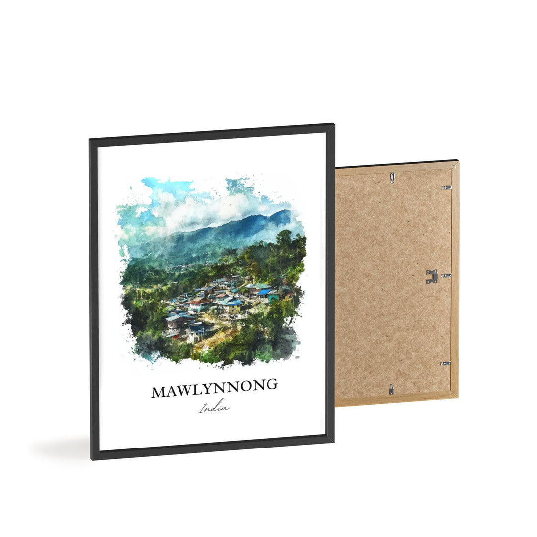 Mawlynnong Wall Art, Meghalaya Print, India Watercolor Art, Mawlynnong Gift, Travel Print, Travel Poster, Housewarming Gift