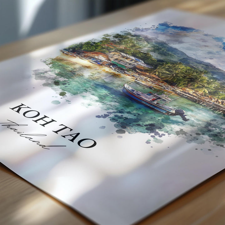 Koh Tao Wall Art, Mae Haad Beach Print, Thailand Watercolor Art, Koh Tao Gift, Travel Print, Travel Poster, Housewarming Gift