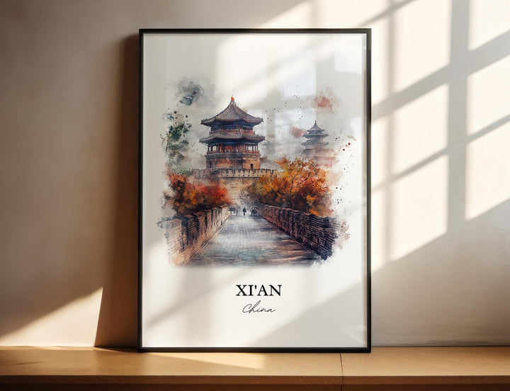 XI'an Wall Art, Shaanxi Province Print, China Watercolor Art, XI'an Gift, Travel Print, Travel Poster, Housewarming Gift