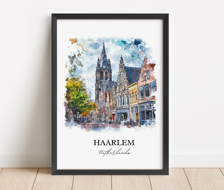 Haarlem Wall Art, North Holland Print, Netherlands Watercolor Art, Haarlem Netherlands Gift, Travel Print, Travel Poster, Housewarming Gift
